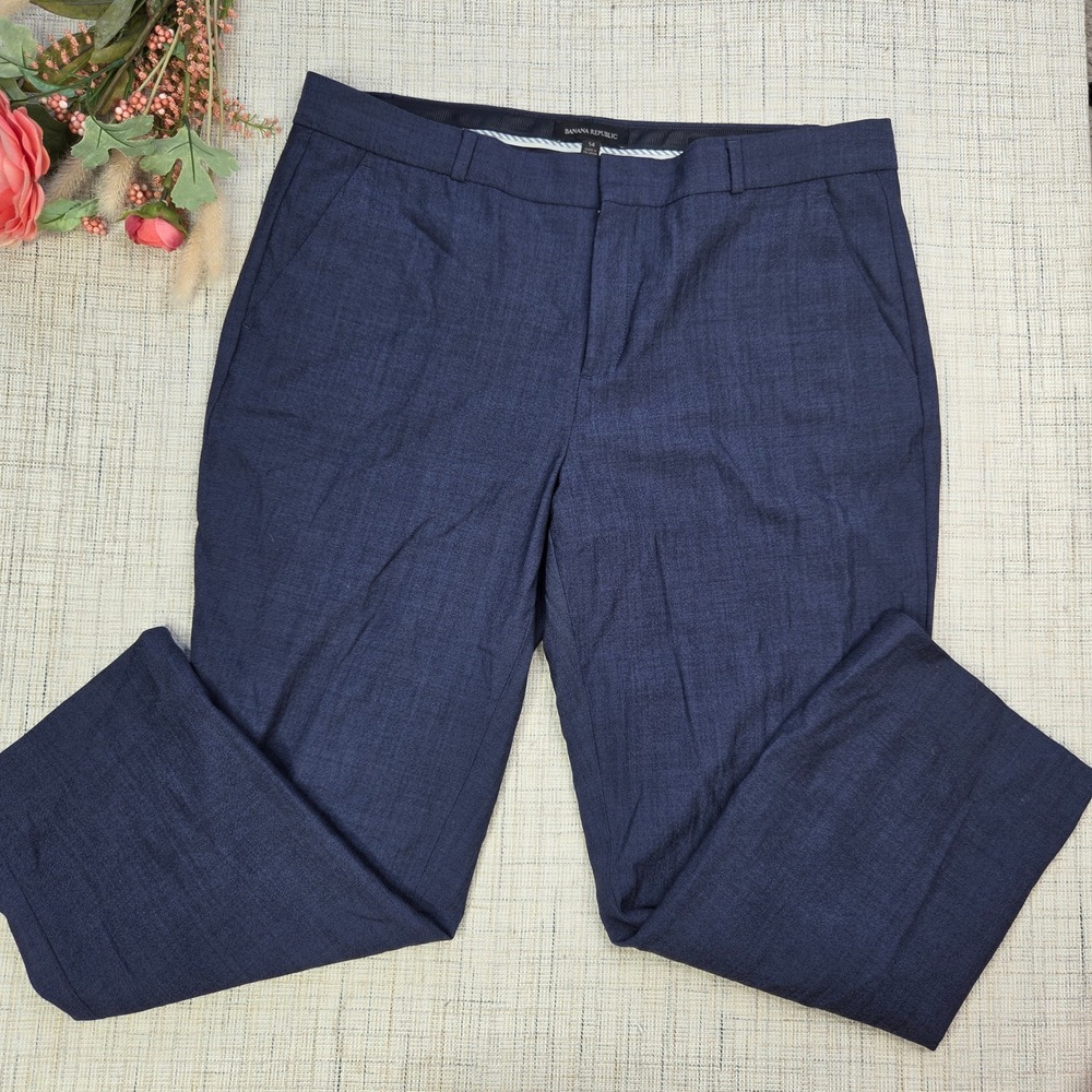 Banana Republic Avery Navy Blue Wool Blend Straight Leg Dress Pants Womens 14